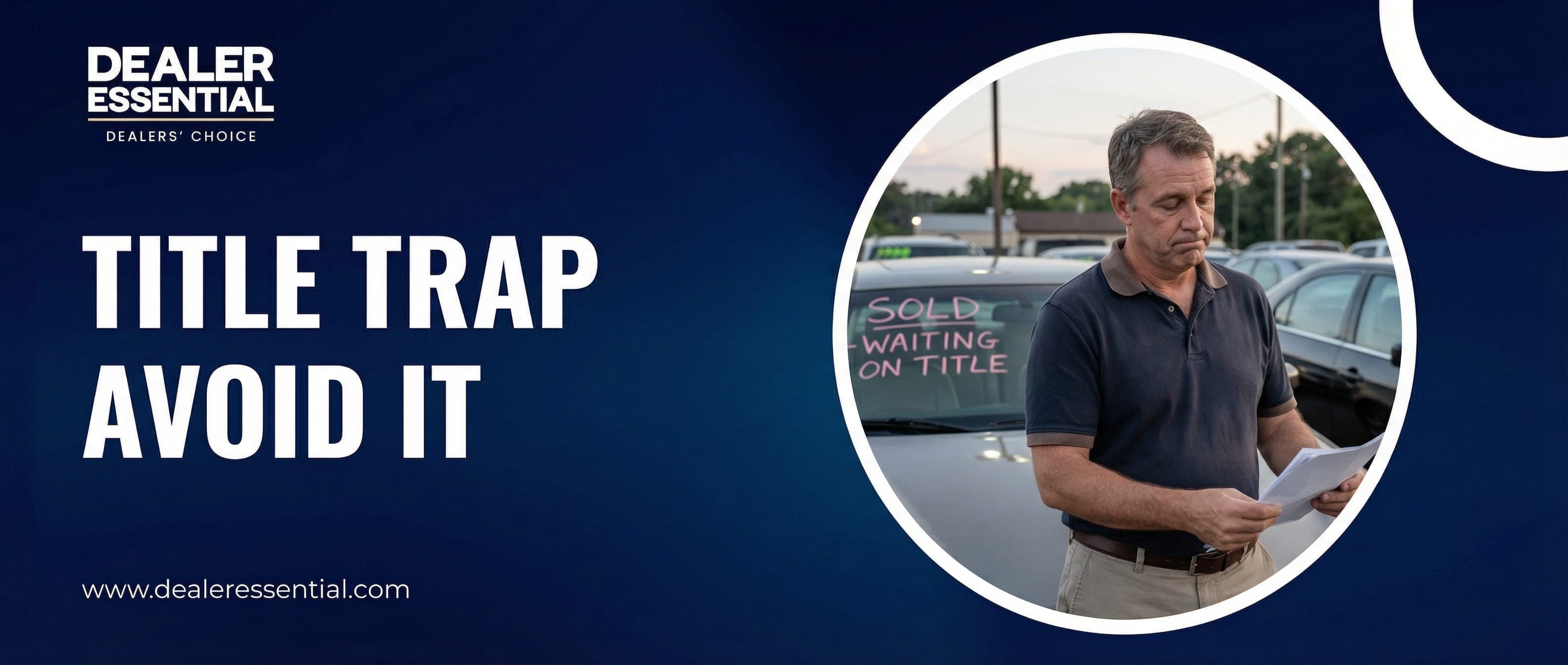 Car on dealer lot with title paperwork and calendar showing waiting time