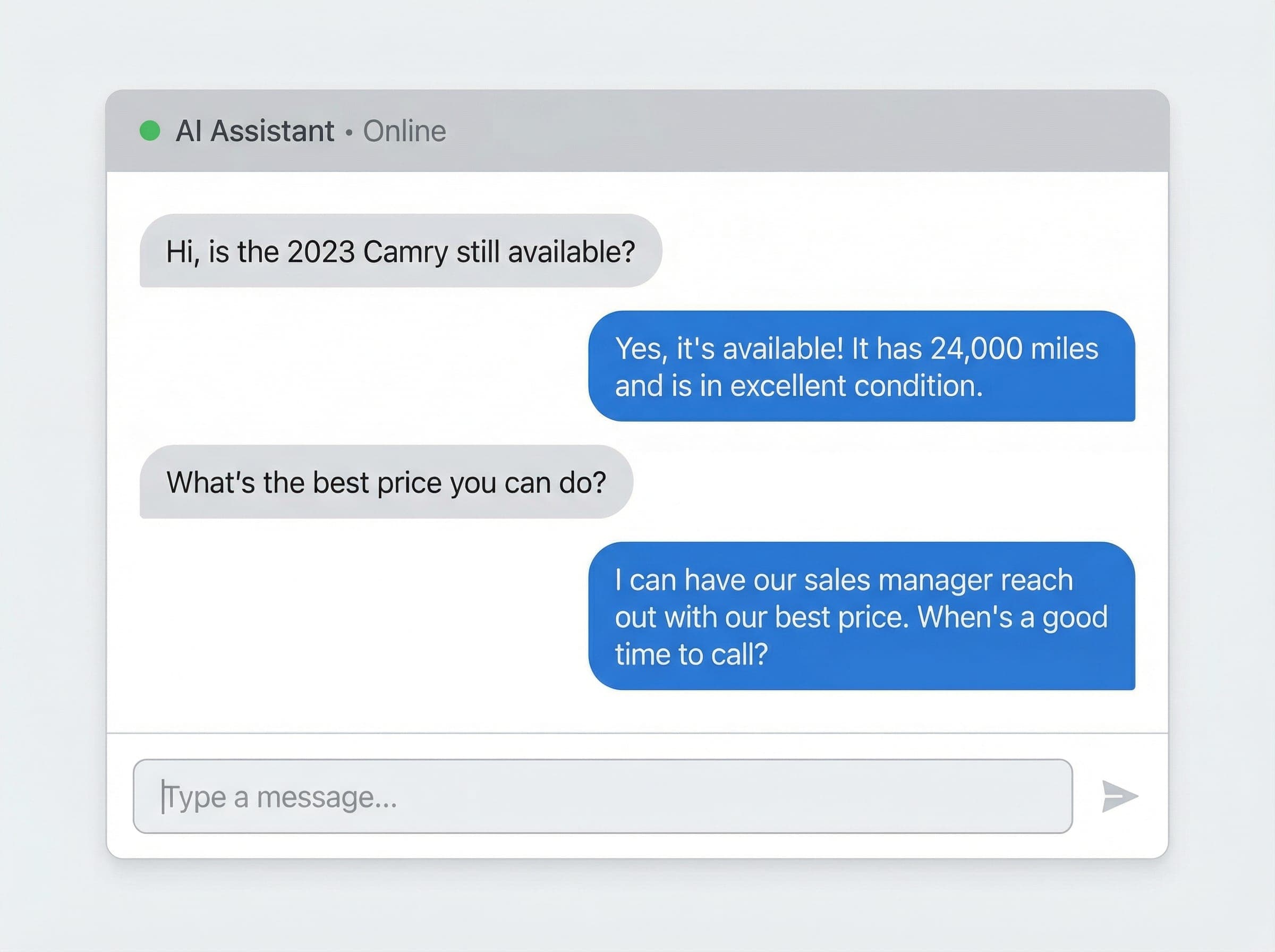 AI assistant responding to customer inquiry